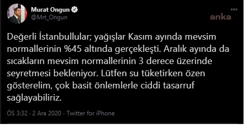 İBB’DEN SU TASARRUFU ÇAĞRISI