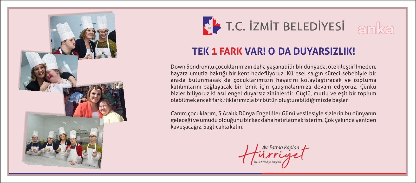 İZMİT BELEDİYE BAŞKANI HÜRRİYET, ÖZEL ÇOCUKLARI PASTA SÜRPRİZİ İLE GÜLÜMSETTİ