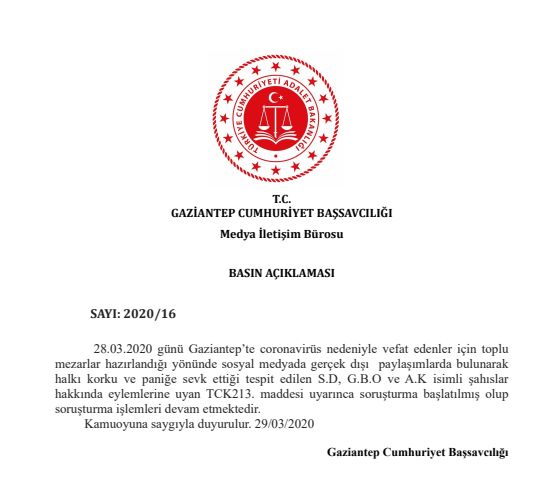 GAZİANTEP’TEKİ TOPLU MEZARLIK GÖRÜNTÜSÜNE 3 GÖZALTI