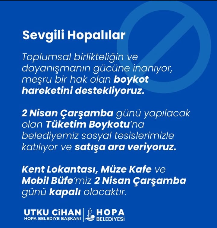 Hopa Belediyesinden boykota destek... Belediye sosyal tesisleri bugün hizmet vermeyecek