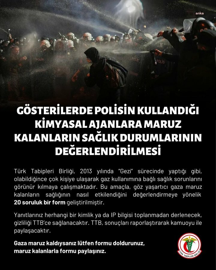 Türk Tabipleri Birliği biber gazına maruz kalanların sağlık durumlarının değerlendirilmesi için rapor hazırlıyor