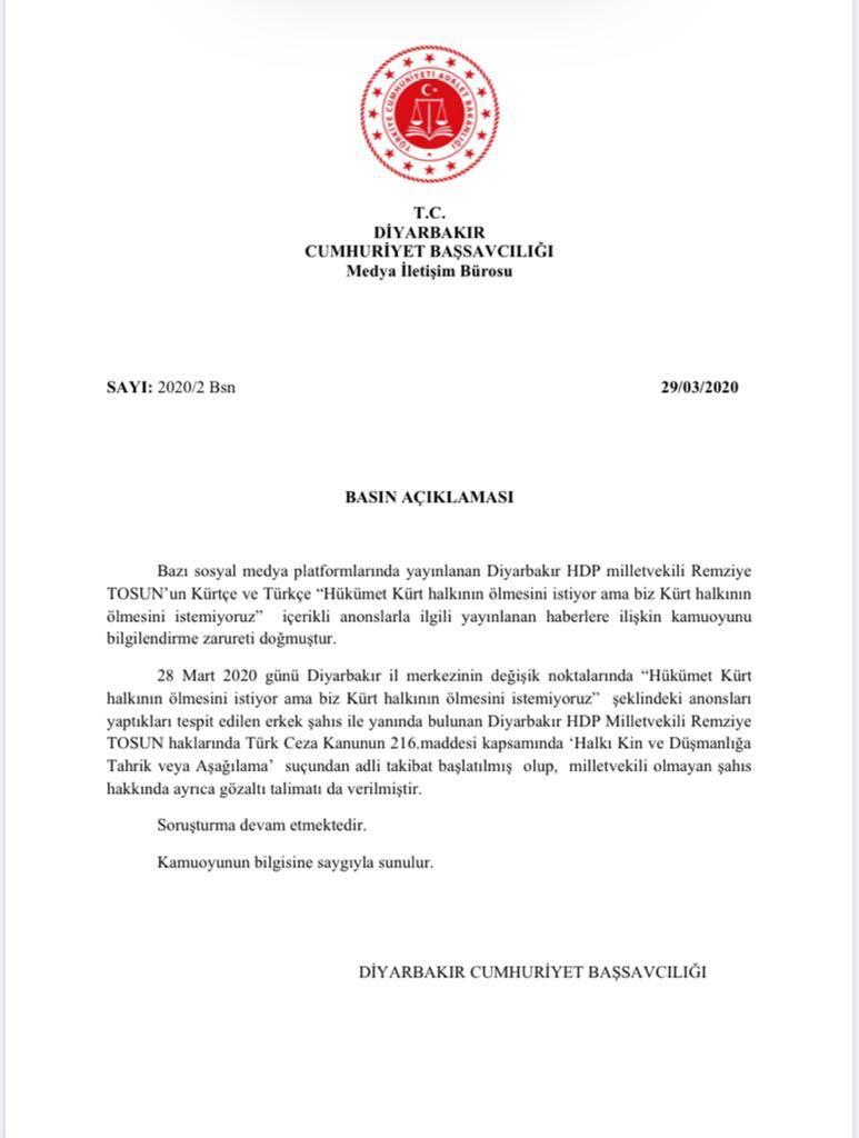 HDP’Lİ TOSUN HAKKINDA ADLİ TAKİBAT BAŞLADI