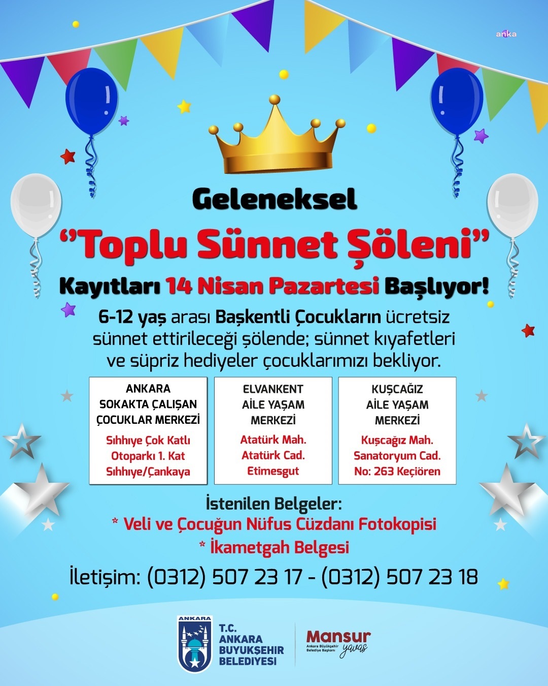 Ankara Büyükşehir Belediyesi’nin “Toplu Sünnet Şöleni” için kayıtlar başlıyor