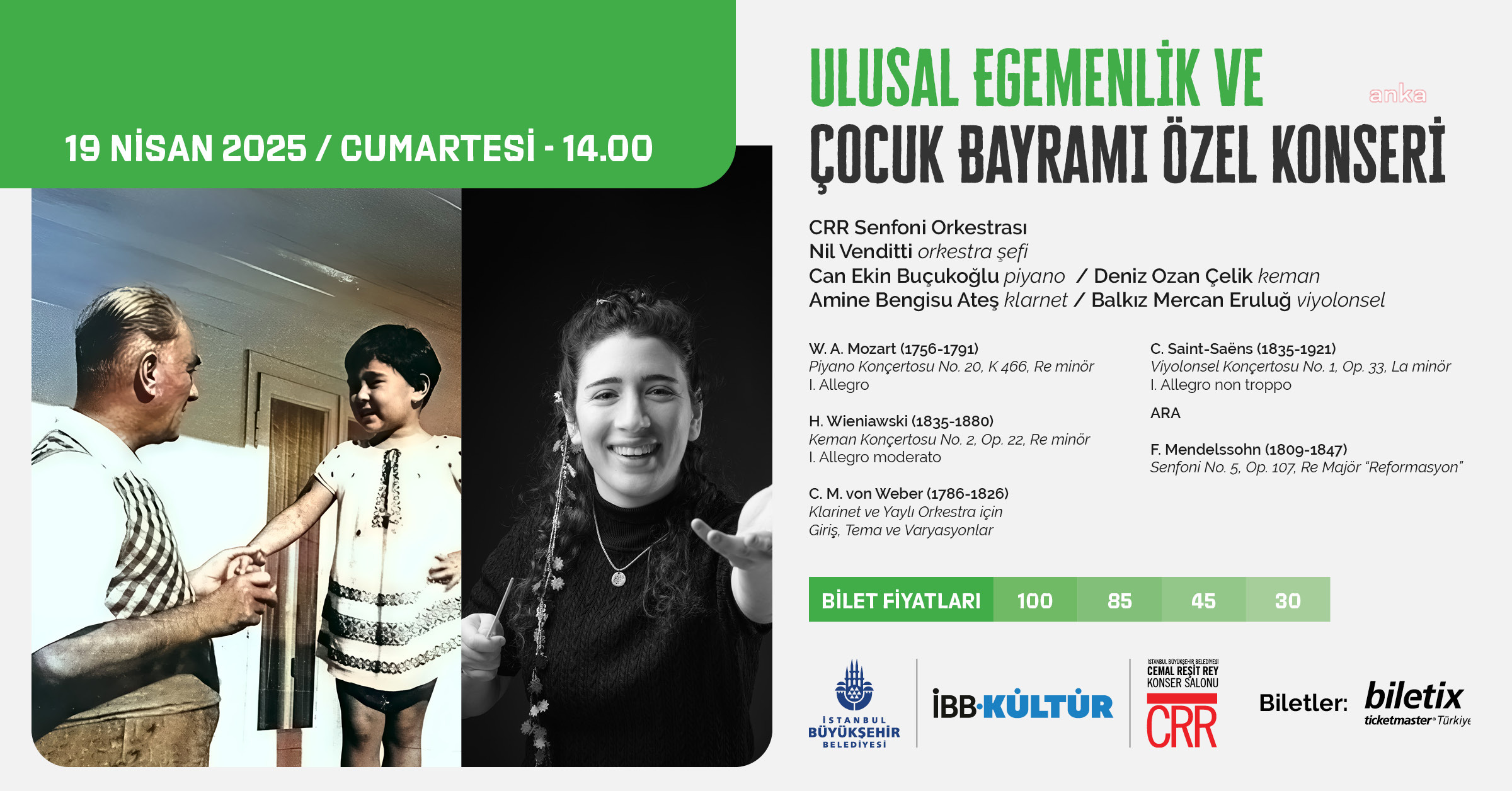İBB’den 23 Nisan’a özel konser... Küçük solistler Nil Venditti ile CRR’de