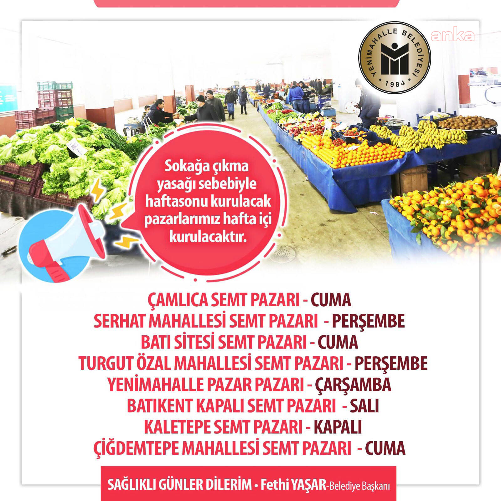 YENİMAHALLE PAZARLARINA PANDEMİ DÜZENLEMESİ