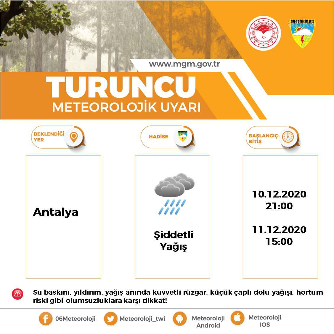 METEOROLOJİ'DEN ANTALYA İÇİN "TURUNCU KOD"LU YAĞIŞ UYARISI
