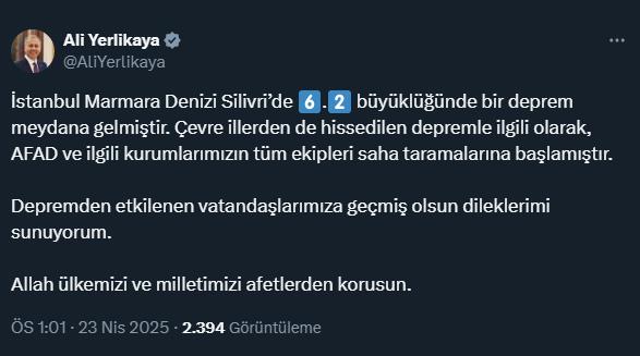 İstanbul'da deprem... İçişleri Bakanı Yerlikaya: "Tüm ekipler saha taramalarına başladı"