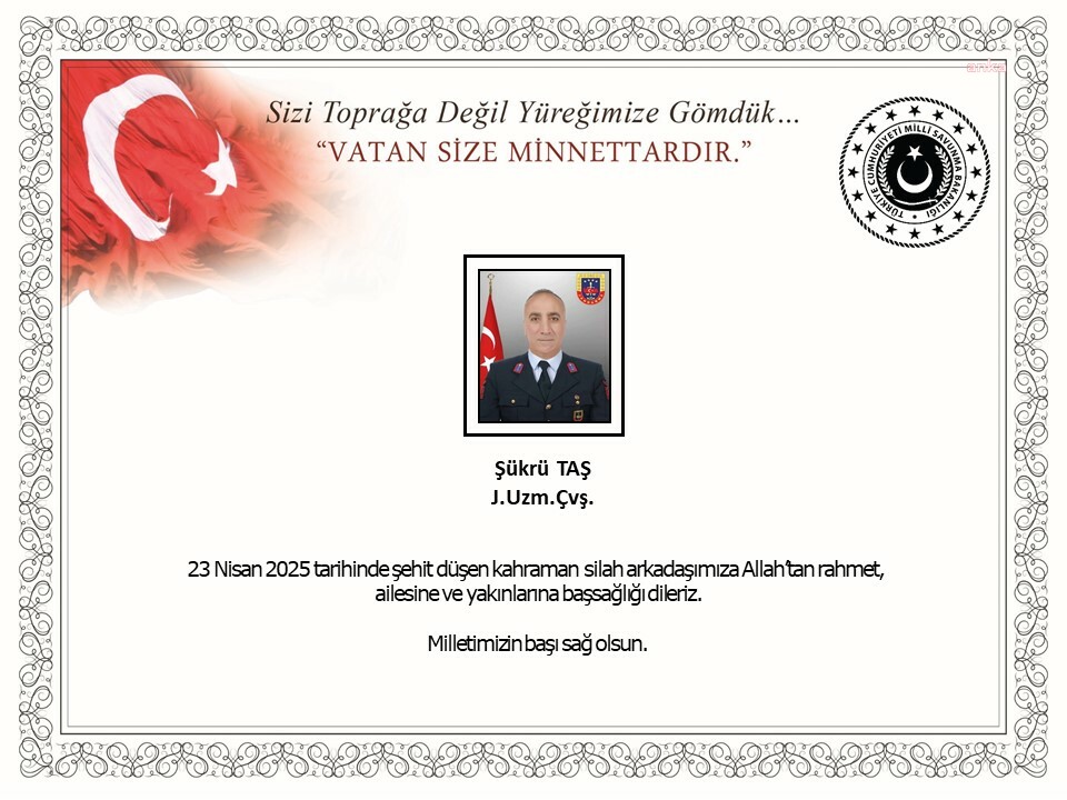 Silahı kazara ateş alan Jandarma Uzman Çavuş Şükrü Taş şehit oldu