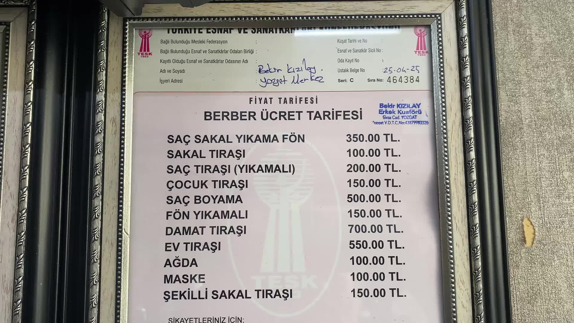 Yozgat’ta tıraş ücretlerine zam geldi