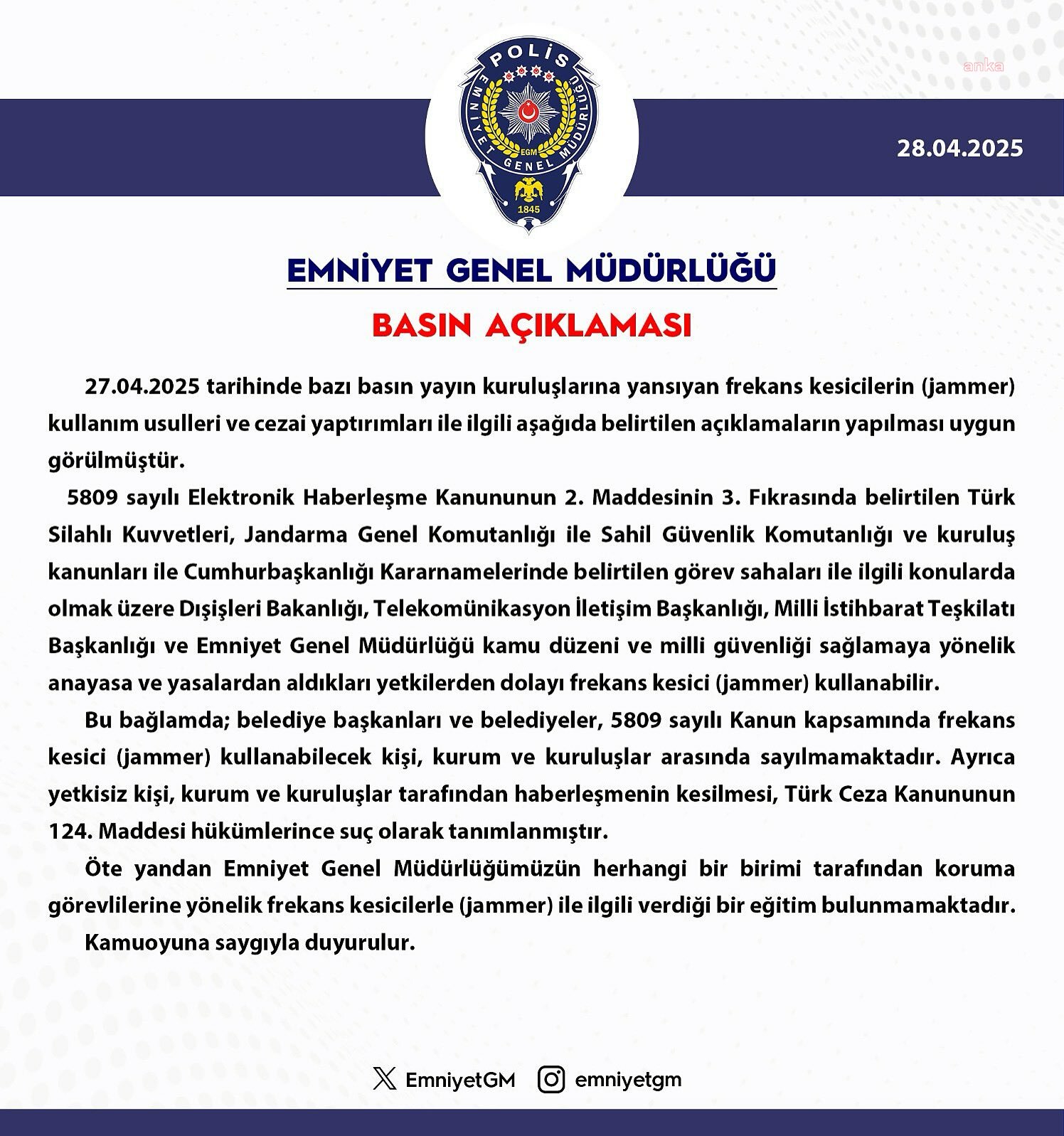 EGM: “Belediye başkanları ve belediyeler, jammer kullanma yetkisi bulunan kurum ve kuruluşlar arasında sayılmamaktadır”