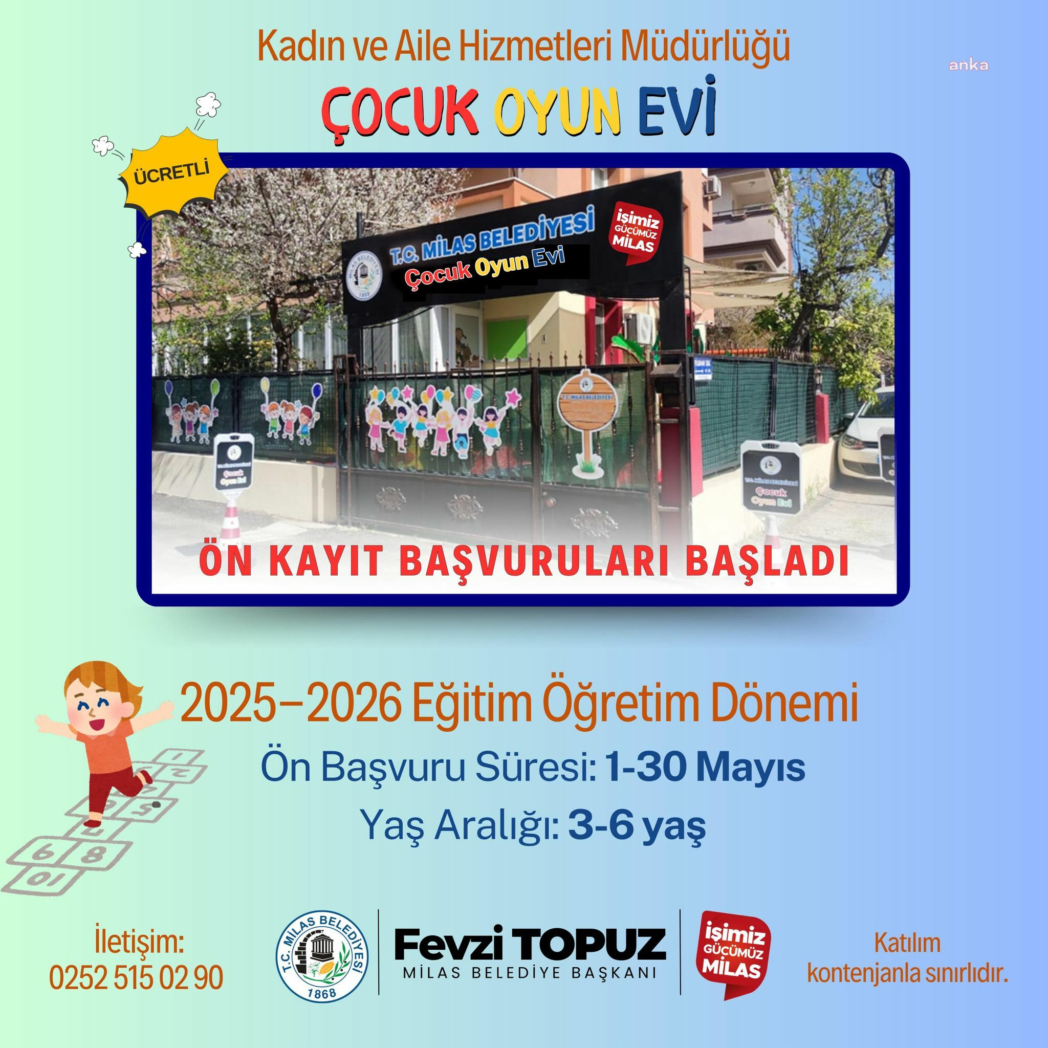 Milas Belediyesi Çocuk Oyun Evi'ne ön kayıtlar başlıyor