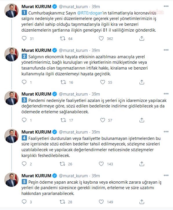 BAKAN KURUM: BELEDİYELERE KİRA ÖDEYEN ESNAFIN BORCU İNDİRİLEBİLECEK, ERTELENEBİLECEK