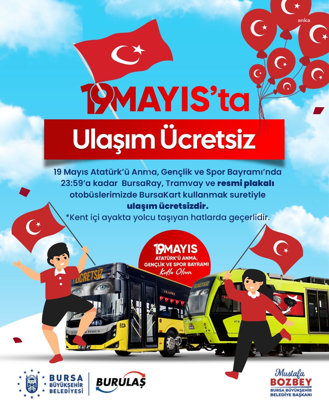 Bursa’da ulaşım 19 Mayıs’ta ücretsiz