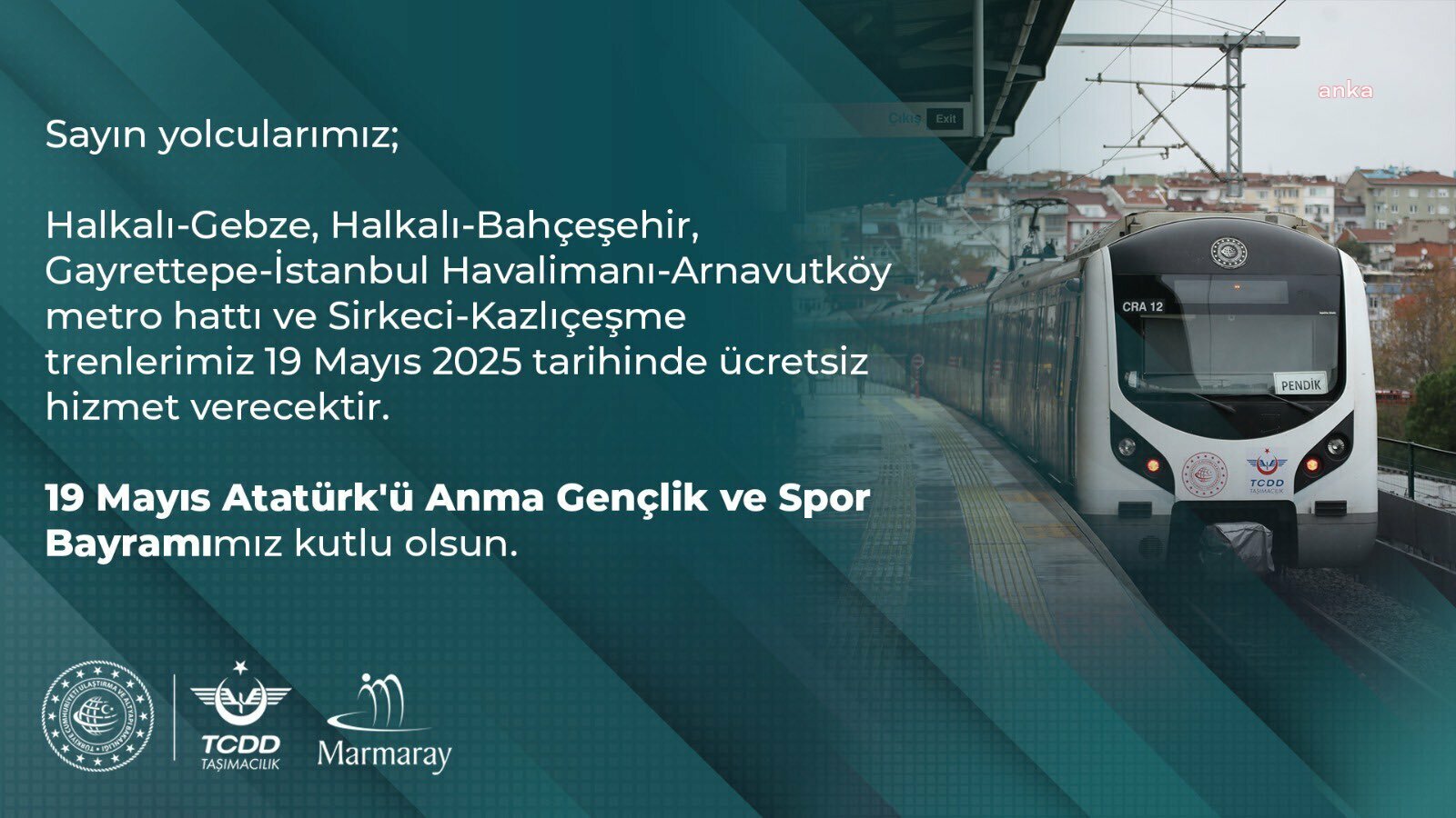 İstanbul'da 19 Mayıs’ta Sirkeci-Kazlıçeşme trenleri ücretsiz hizmet verecek