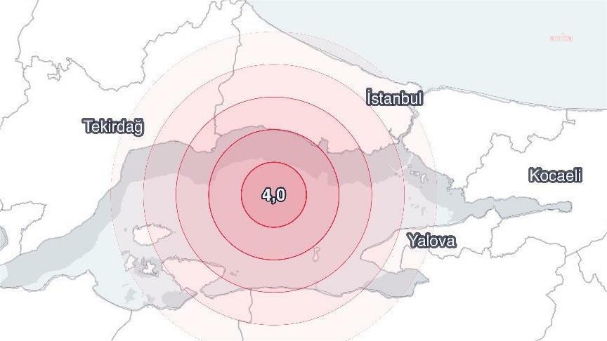 İstanbul'un Büyükçekmece ilçesine 23.6 kilometre mesafede 4.0 büyüklüğünde deprem