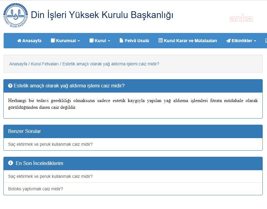 DİYANET: ESTETİK AMAÇLI YAĞ ALDIRMAK CAİZ DEĞİL