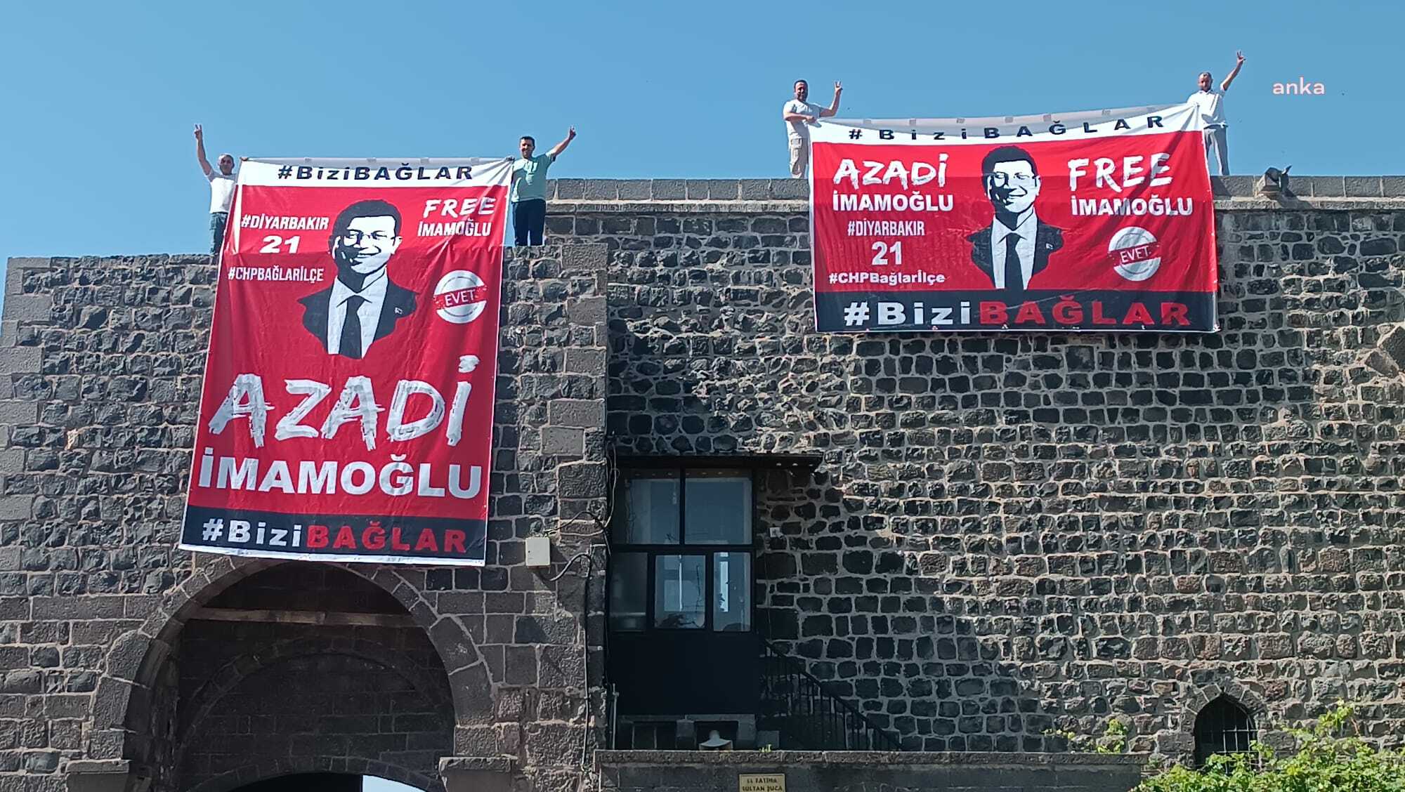 Diyarbakır surlarına İmamoğlu’nun pankartını asan CHP’li başkana 2 bin 953 lira ceza