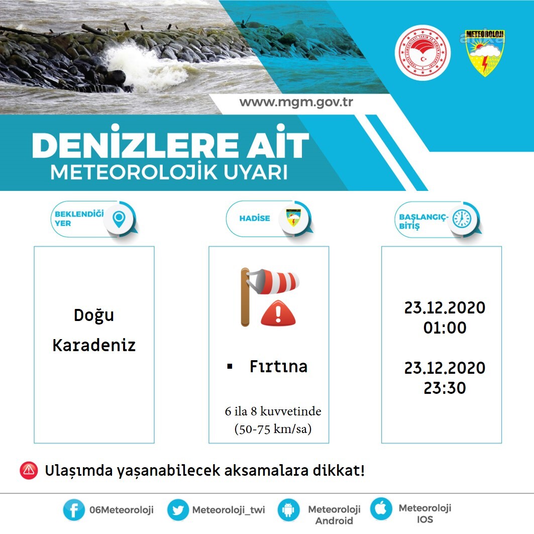 Meteoroloji'den Doğu Karadeniz için fırtına uyarısı