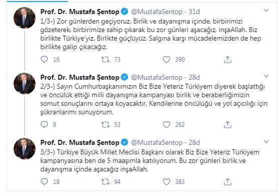 MECLİS BAŞKANI ŞENTOP 5 AYLIK MAAŞINI BAĞIŞLADI