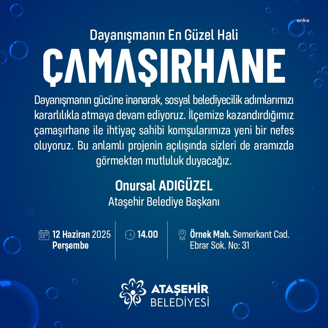 Ataşehir Belediyesi’nden ücretsiz çamaşırhane hizmeti