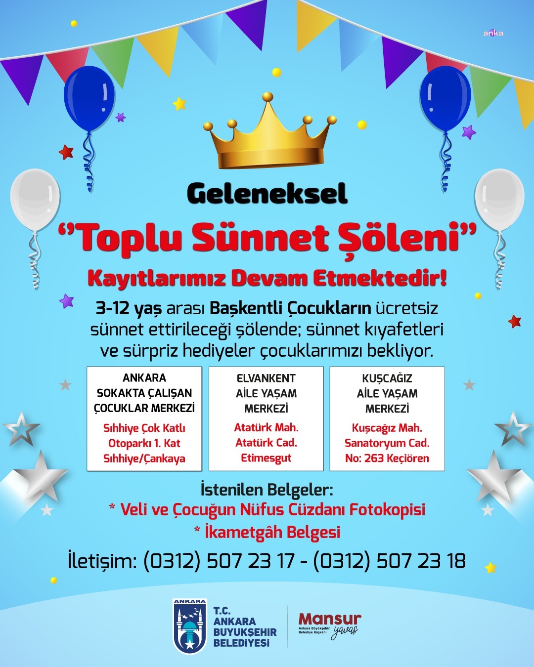 Ankara Büyükşehir Belediyesi'nin "Toplu Sünnet Şöleni" için kayıtlar sürüyor