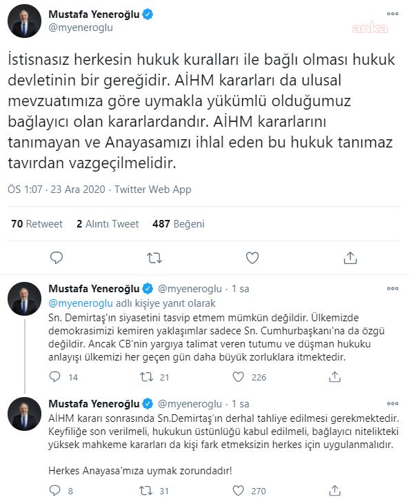 DEVA PARTİLİ YENEROĞLU: "AİHM KARARLARINI TANIMAYAN BU HUKUK TANIMAZ TAVIRDAN VAZGEÇİLMELİDİR"