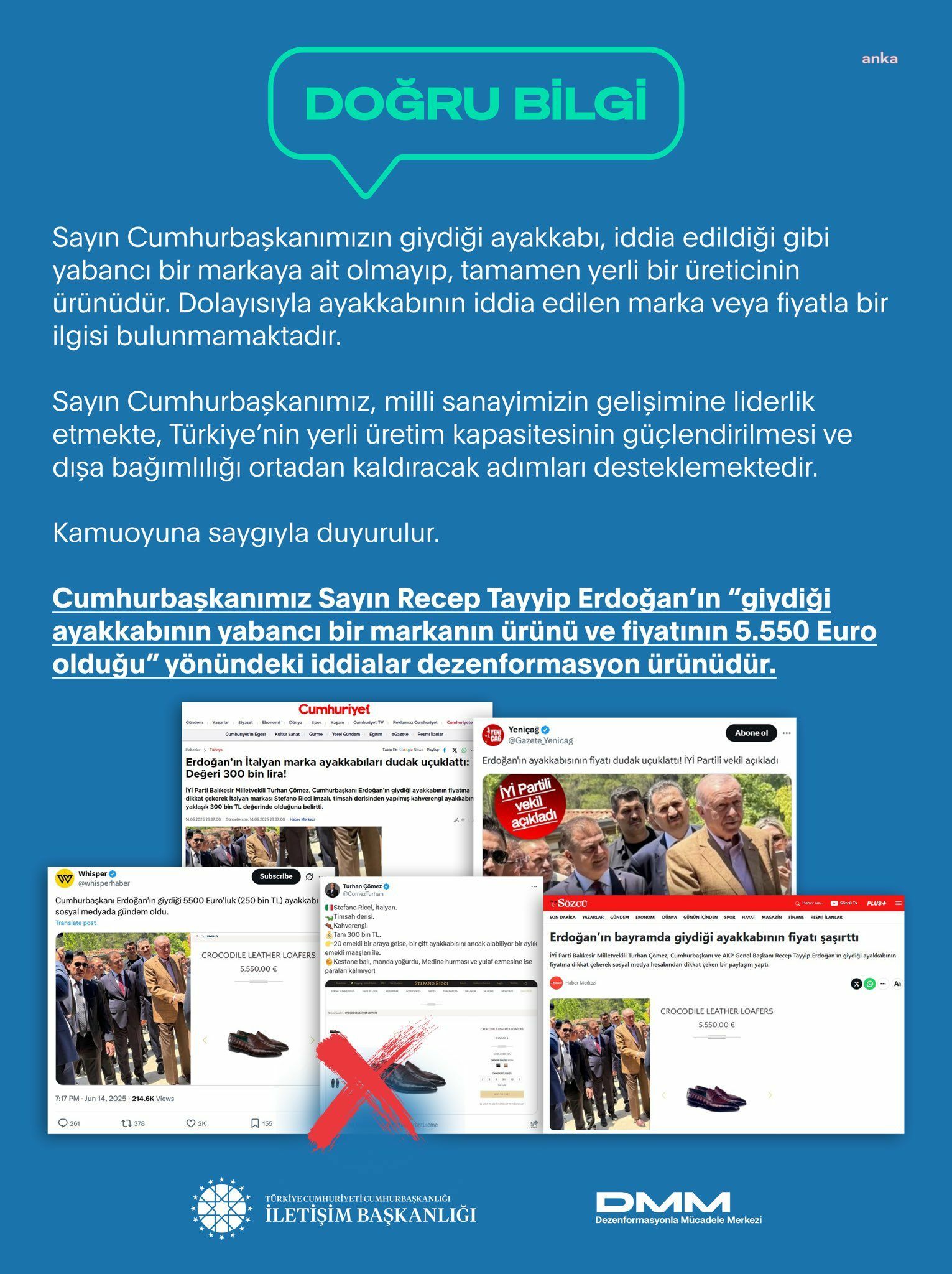 Cumhurbaşkanı Erdoğan’ın ayakkabısının 5 bin 500 avro olduğu iddiası… DMM: İddialar dezenformasyon ürünü
