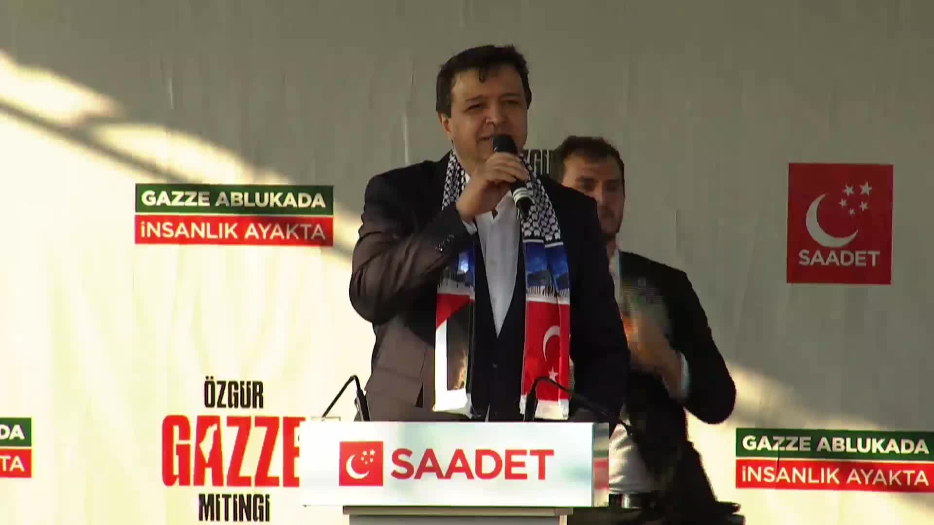Özgür Gazze Mitingi... Saadet Partisi Genel Başkanı Arıkan: "Sanmayın ki hedef sadece Gazze’dir, İran’dır, asıl hedef Türkiye’dir"