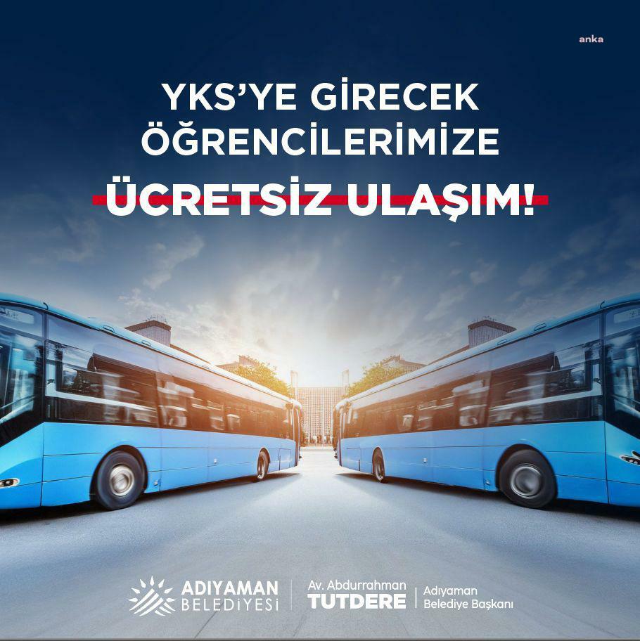 Adıyaman Belediyesi'nden YKS'ye girecek öğrencilere ücretsiz ulaşım