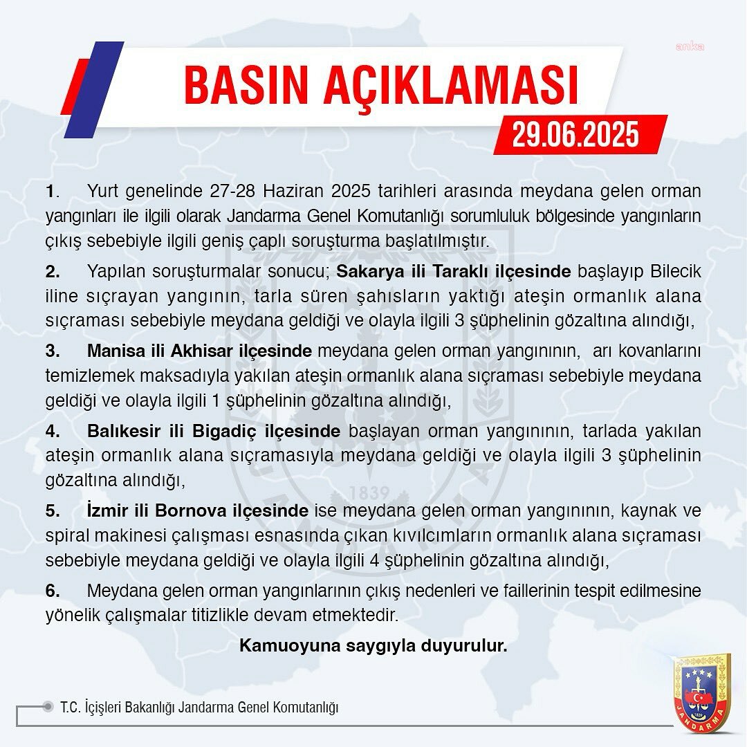 Dört ildeki orman yangınlarına ilişkin 11 kişi gözaltına alındı