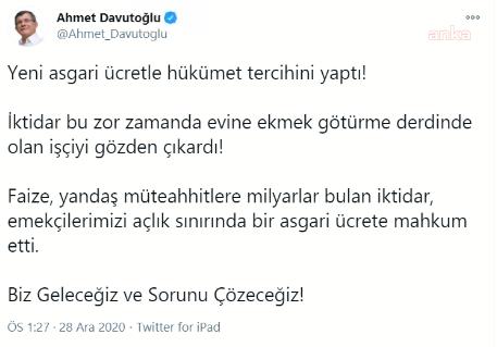 DAVUTOĞLU: "İKTİDAR EVİNE EKMEK GÖTÜRME DERDİNDE OLAN İŞÇİYİ GÖZDEN ÇIKARDI"
