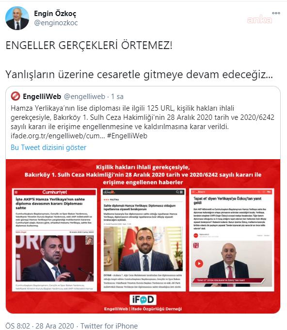 "SAHTE DİPLOMA" HABERLERİNE ERİŞİM ENGELİ