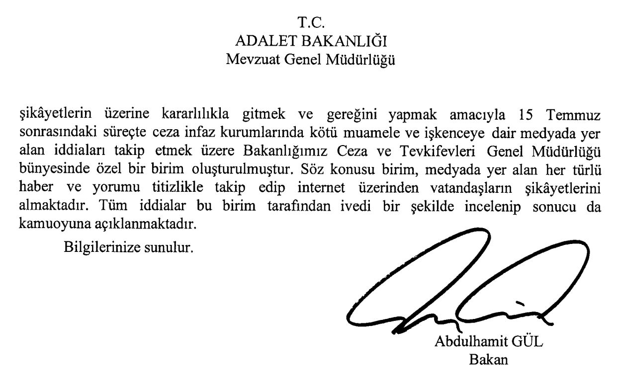 BAKAN GÜL, CEZAEVLERİNDEKİ İŞKENCE İDDİALARI İÇİN BAKANLIKTA BİRİM KURULDUĞUNU AÇIKLADI