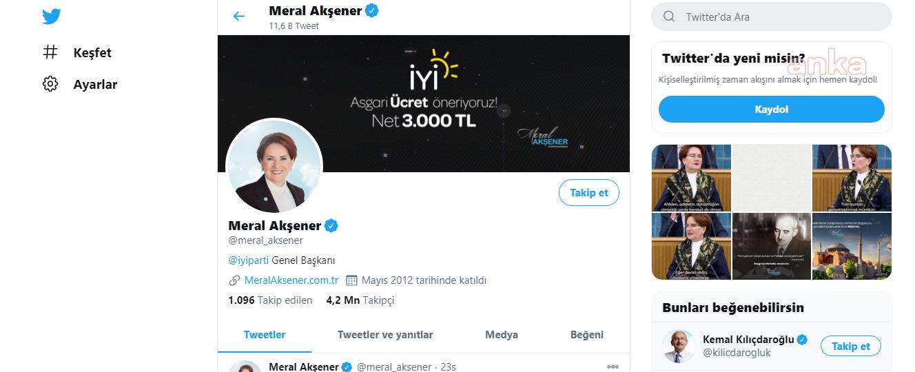 AKŞENER, "ASGARİ ÜCRET" ÖNERİSİNİ SOSYAL MEDYA HESABININ KAPAK FOTOĞRAFI YAPTI
