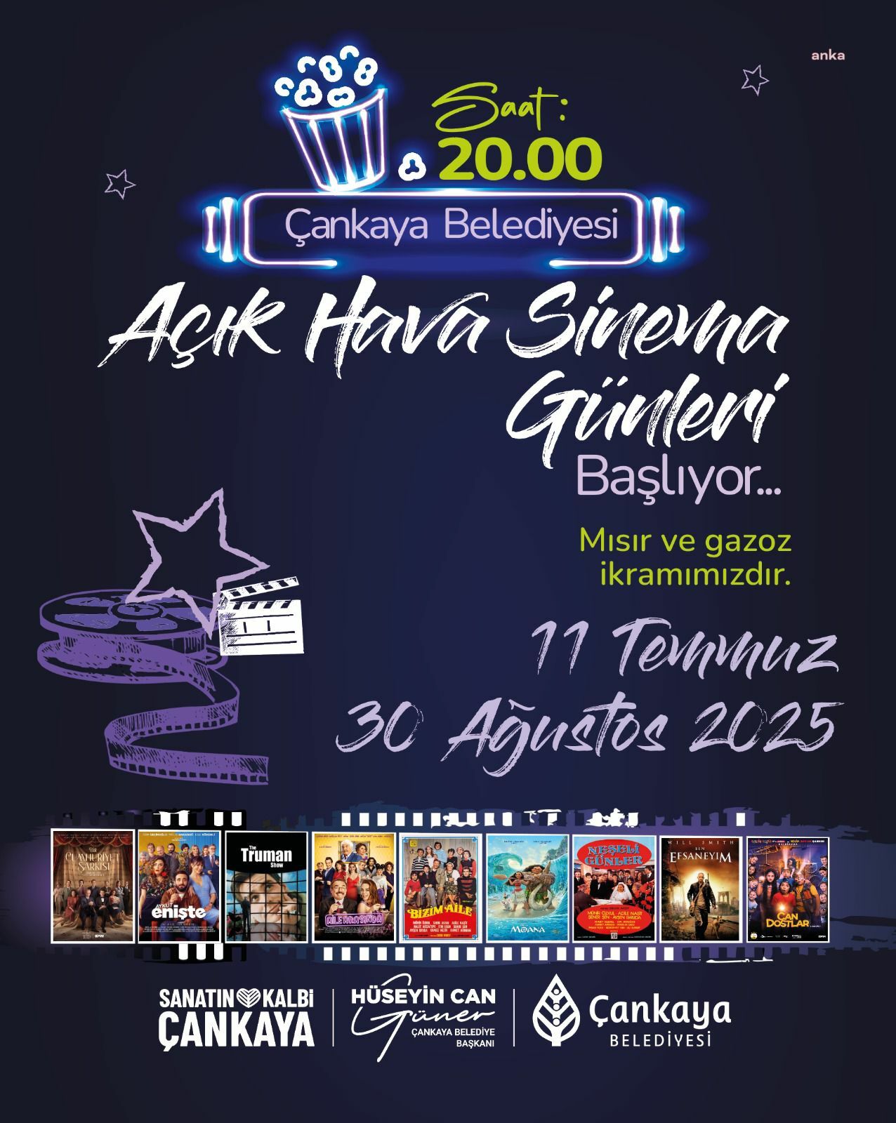 Çankaya Belediyesi Açık Hava Sinema Günleri, 11 Temmuz'da başlıyor