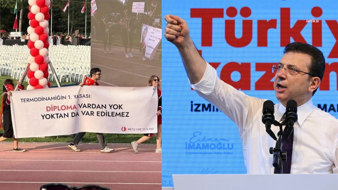 İmamoğlu'ndan ODTÜ mezuniyet töreninde açılan pankarta yorum geldi: "Favorim bu: Diploma vardan yok, yoktan var edilemez"