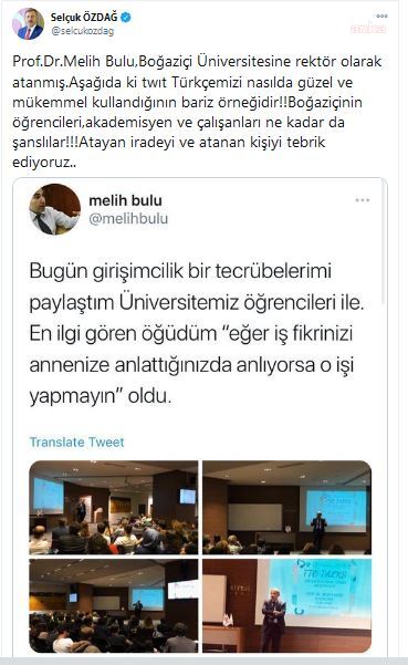GELECEK PARTİLİ ÖZDAĞ, BOĞAZİÇİ REKTÖRÜ'NÜN TÜRKÇESİNİ ELEŞTİRDİ