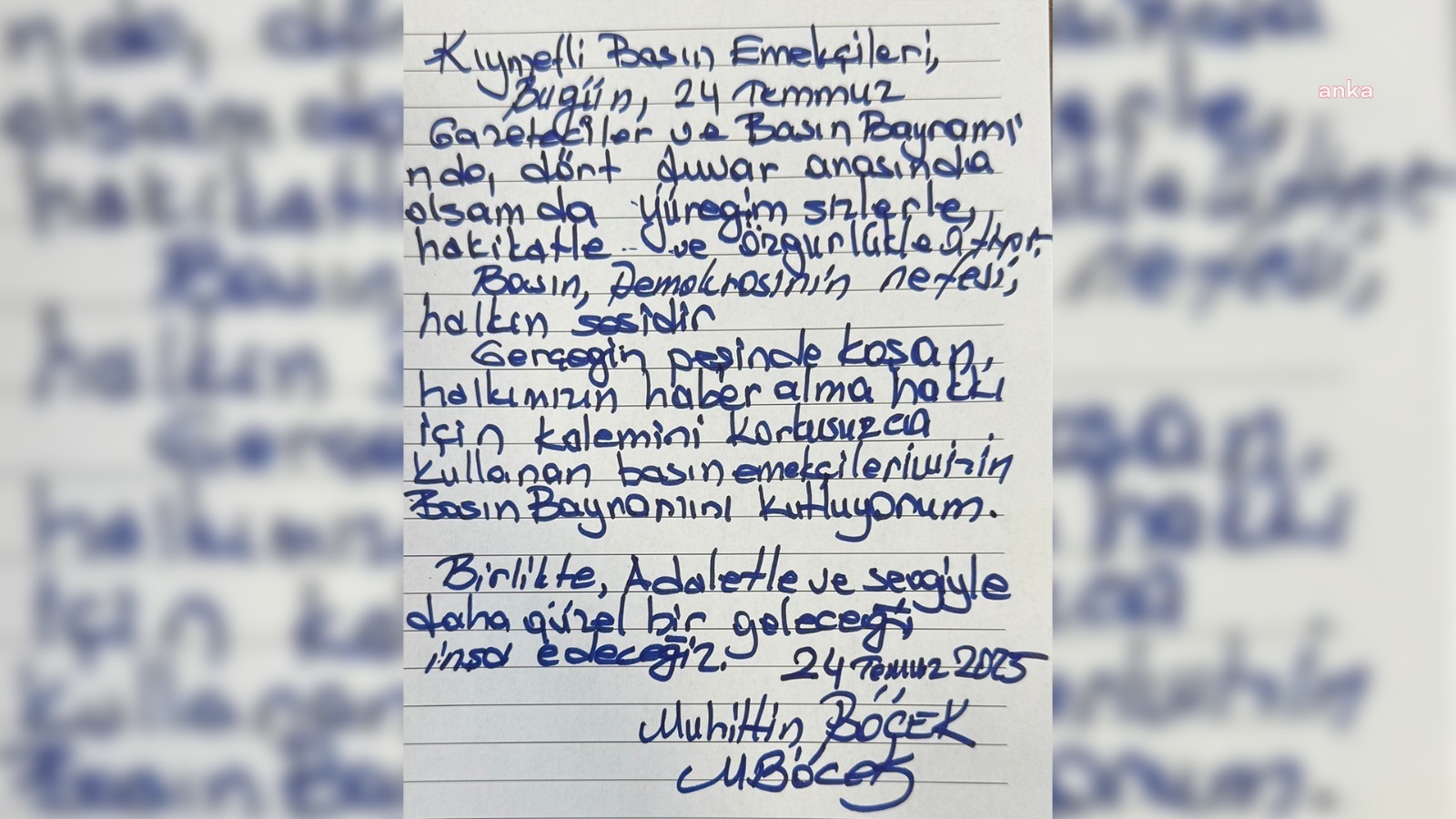Muhittin Böcek cezaevinden gazetecilerin Basın Bayramı'nı kutladı: "Birlikte, adaletle ve sevgiyle daha güzel bir geleceği inşa edeceğiz”