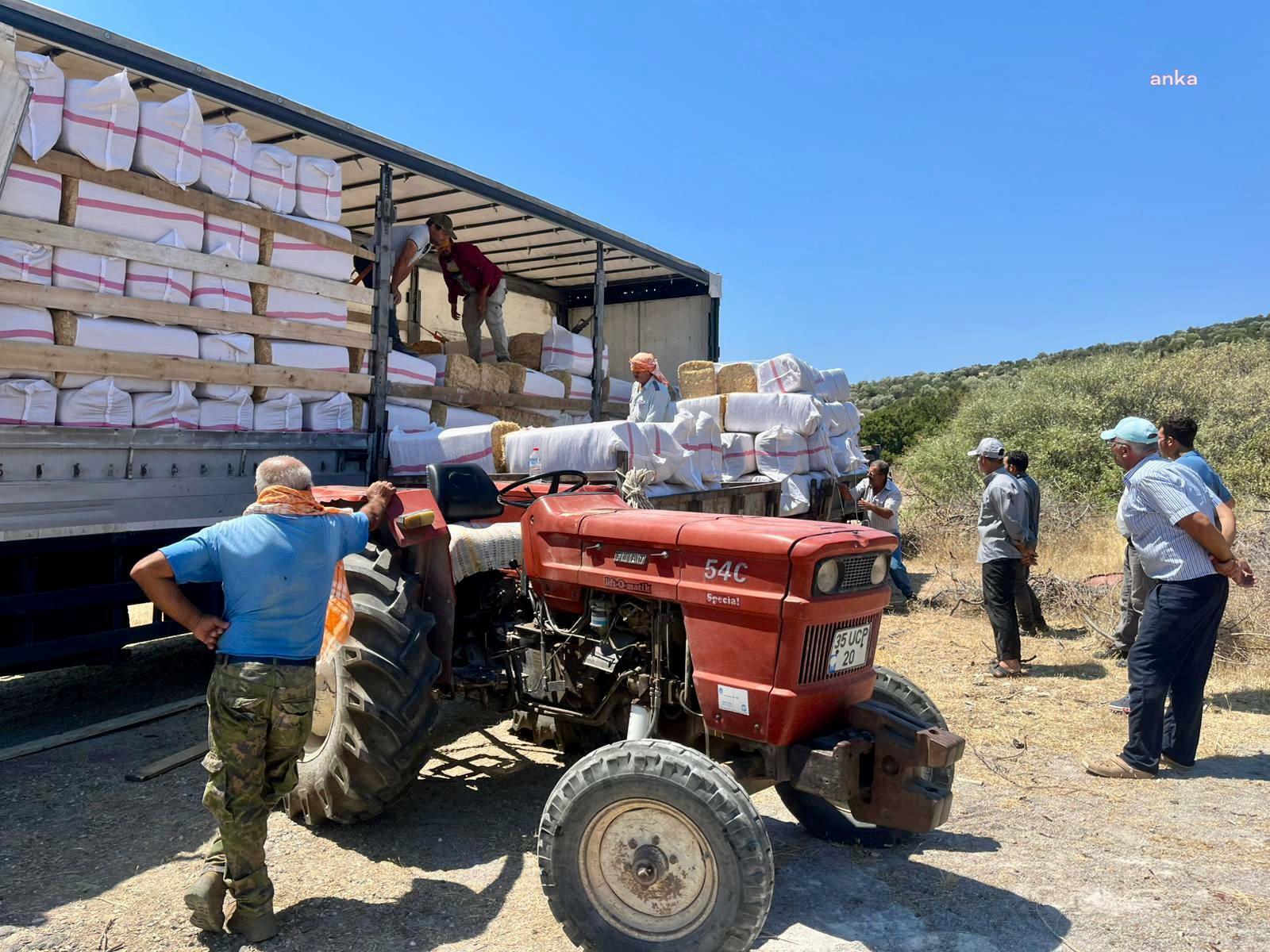 Urla Belediyesi'nden yangında meraları zarar gören üreticilere saman desteği
