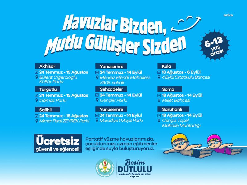 Manisa Büyükşehir Belediyesi'nin portatif havuzları çocuklarla buluşuyor