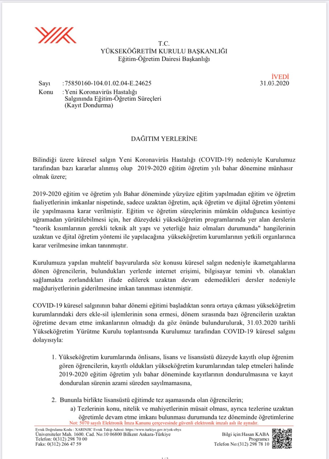 YÖK: İNTERNETİN YOKSA, KAYDINI DONDUR