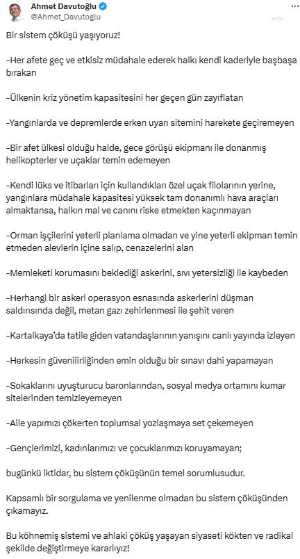 Ahmet Davutoğlu: "Gençlerimizi, kadınlarımızı ve çocuklarımızı koruyamayan bugünkü iktidar, bu sistem çöküşünün temel sorumlusudur"