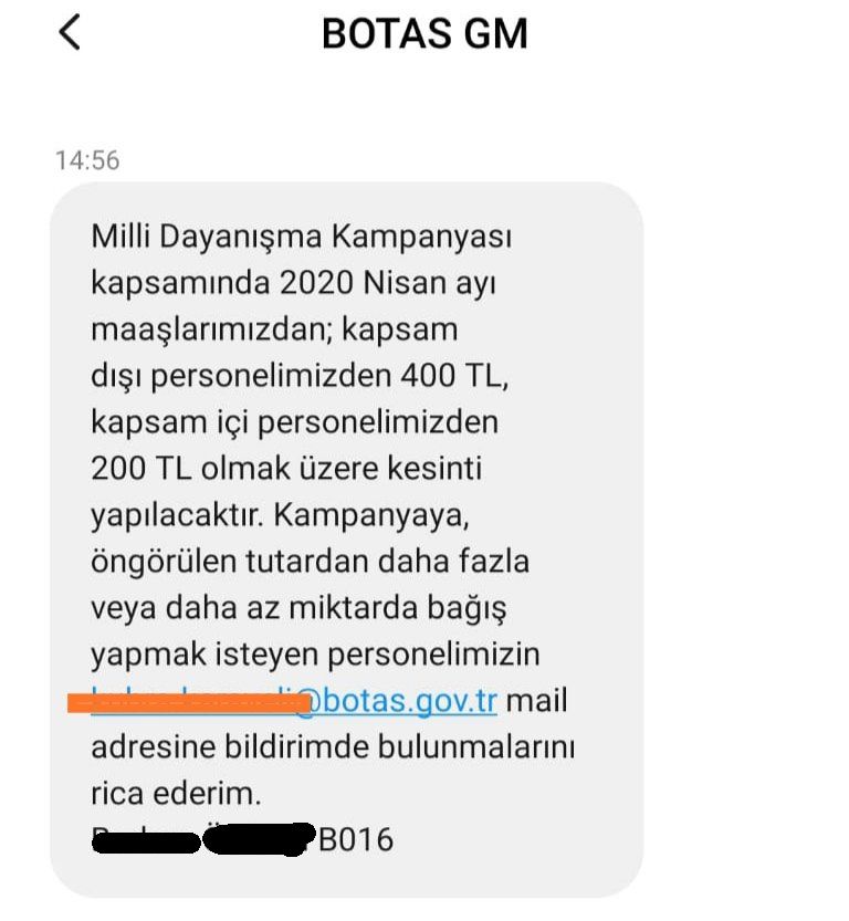 BOTAŞ, BAĞIŞI ZORUNLU TUTTU