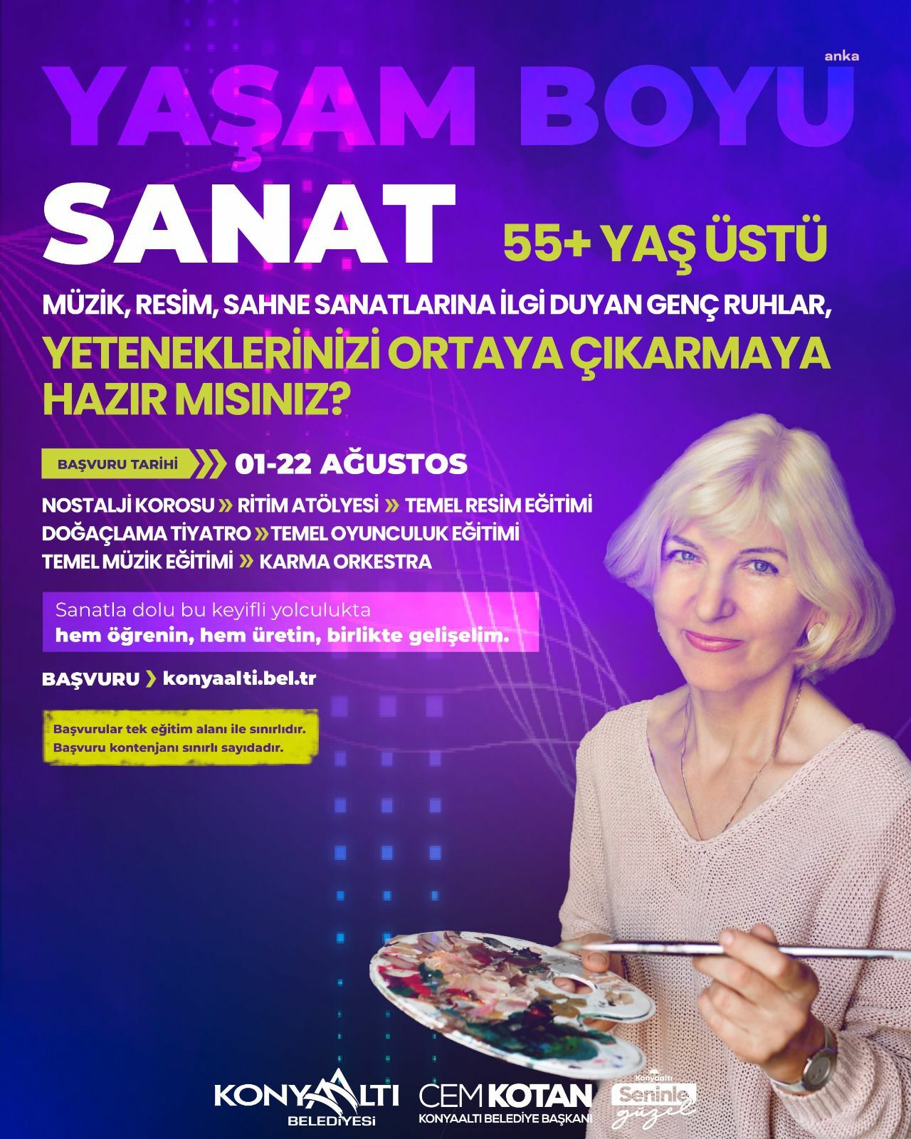 Konyaaltı Belediyesi'nden 55 yaş üstü vatandaşlara "Yaşam Boyu Sanat Kursları"