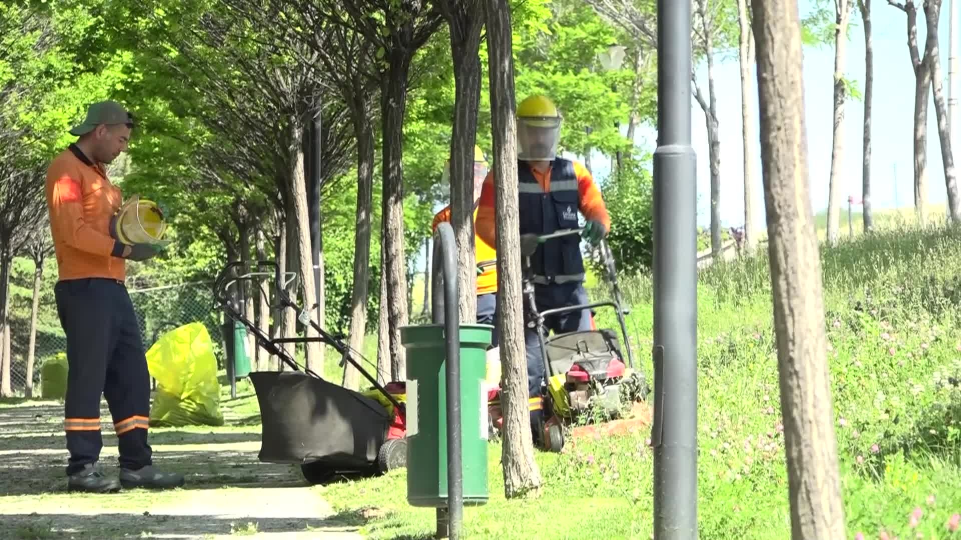 Çankaya Belediyesi'nden parklarda çim biçme ve ot temizleme mesaisi