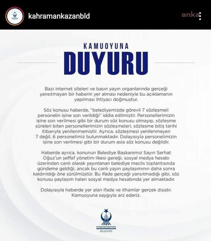 AKP’Lİ BELEDİYEDEN AÇIKLAMA, 7 DEĞİL 6 İŞÇİ ATMIŞLAR