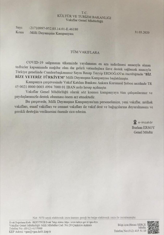 VGM'DEN VAKIFLARA 'BAĞIŞ KAMPANYASINA KATILIN' YAZISI