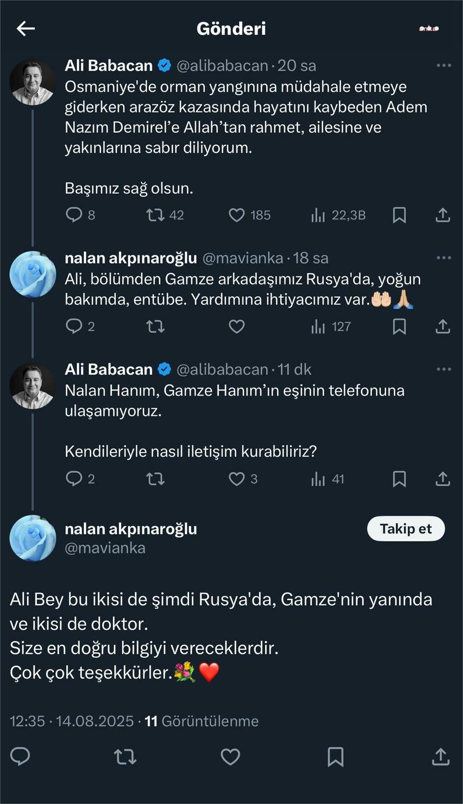 Ali Babacan'dan Rusya'da yoğun bakıma alınan ODTÜ'lü arkadaşına vefa