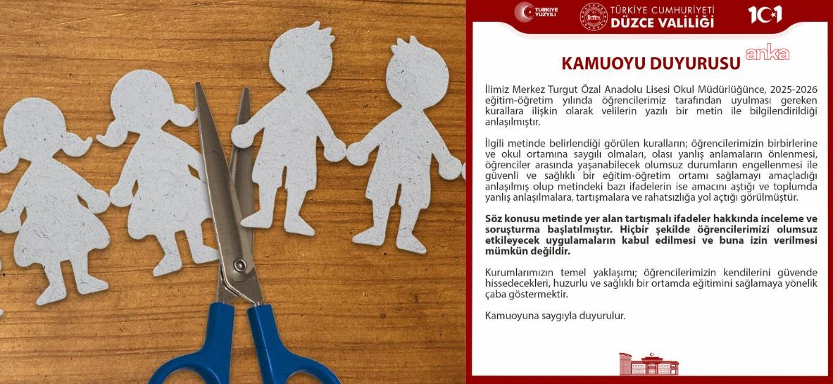 Düzce'de bir okulun yayımladığı 18 maddelik kurallar listesi... Düzce Valiliği: Metinde yer alan tartışmalı ifadeler hakkında inceleme ve soruşturma başlatılmıştır