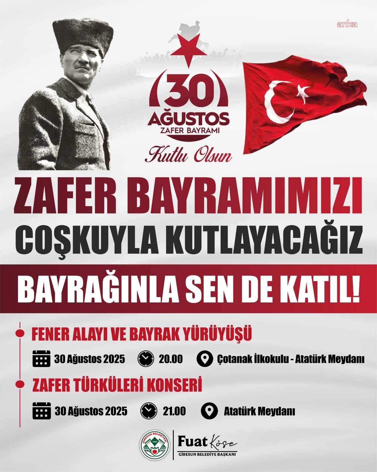 Giresun’da Zafer Bayramı, fener alayı ve konserle kutlanacak